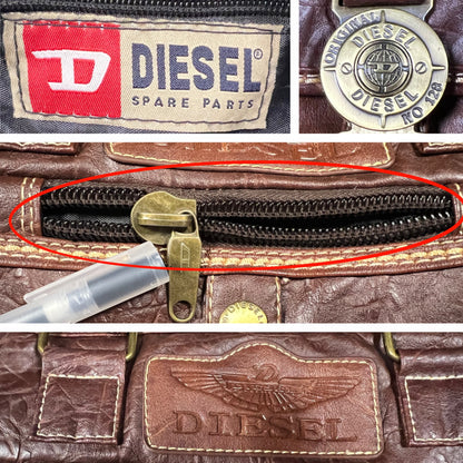 Y2K Diesel Faux Leather Patchwork Utility Cargo Bag