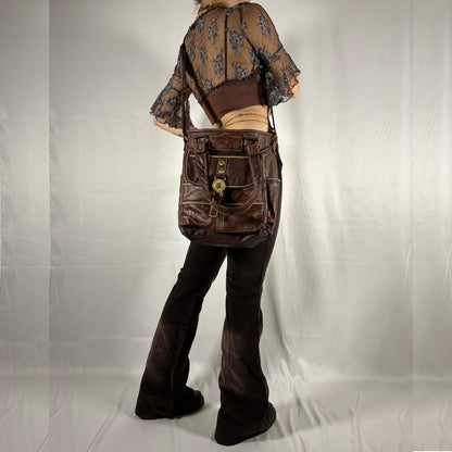 Y2K Diesel Faux Leather Patchwork Utility Cargo Bag