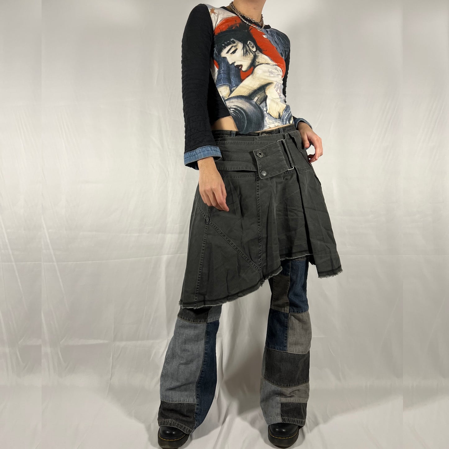 Y2K Diesel Rare Cargo Skirt Asymmetrical Techwear Apocalypse Utility Cyber Grunge Rave Gathered Skirt