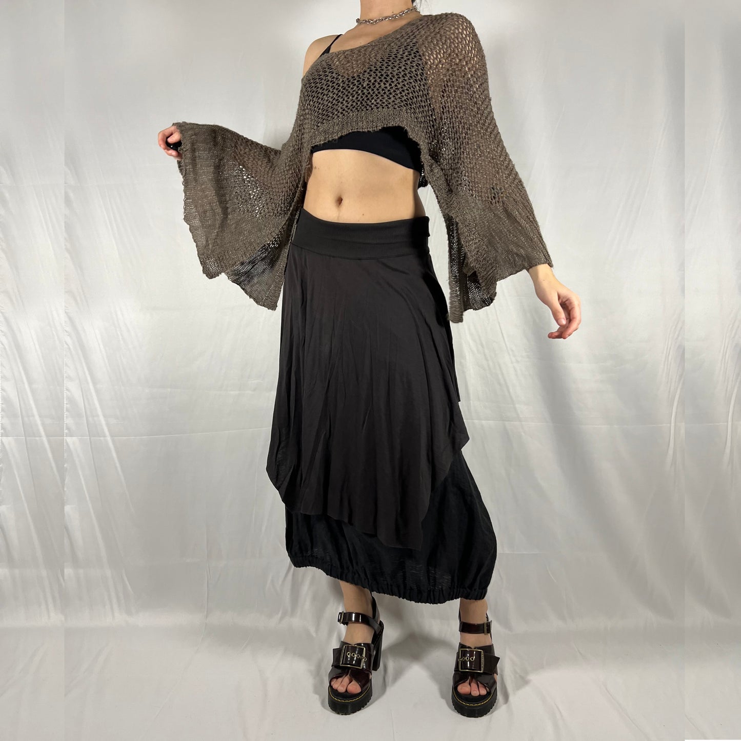 Y2K Cop Copine Techwear Minimalist Layered Bi-material Maxi Skirt Utility Neutral Whimsigoth Witchy Subversive Basic Skirt