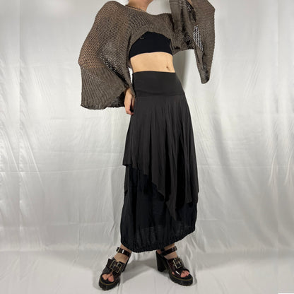 Y2K Cop Copine Layered Bi-Material Maxi Skirt – Minimal Utility
