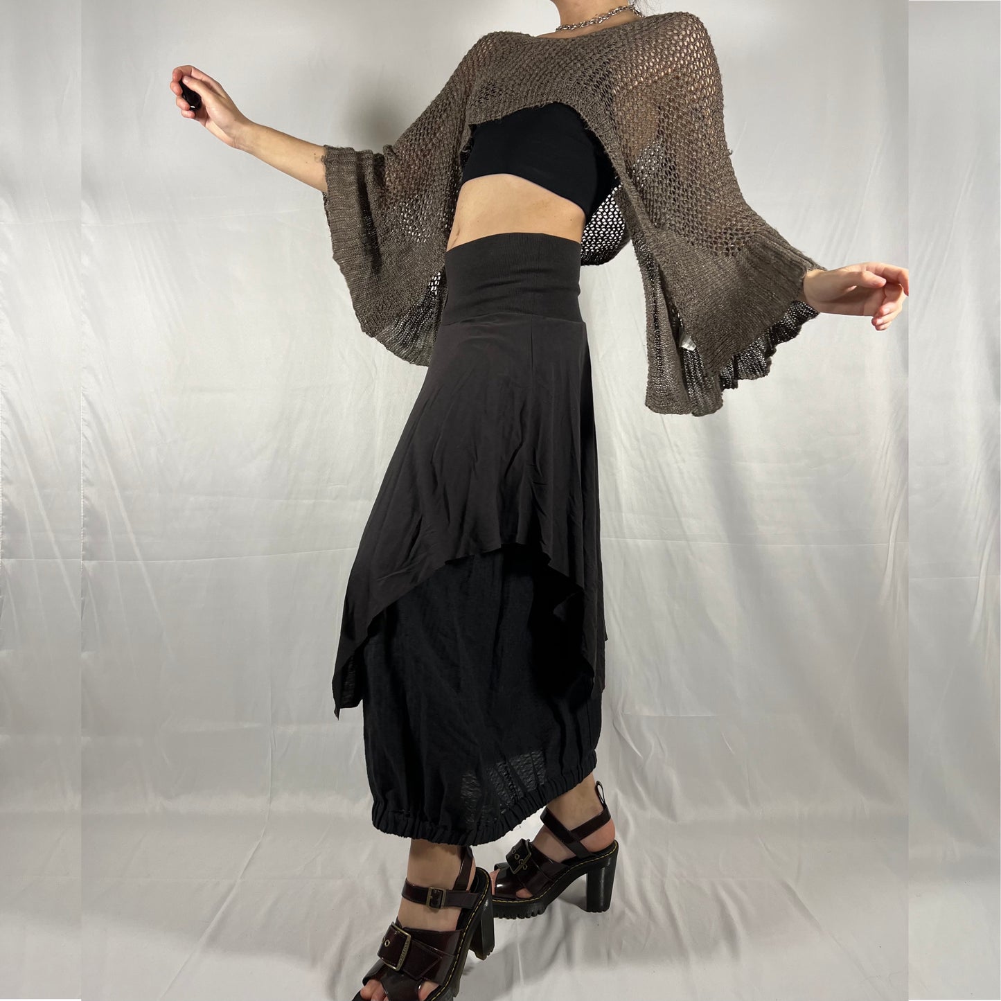 Y2K Cop Copine Techwear Minimalist Layered Bi-material Maxi Skirt Utility Neutral Whimsigoth Witchy Subversive Basic Skirt