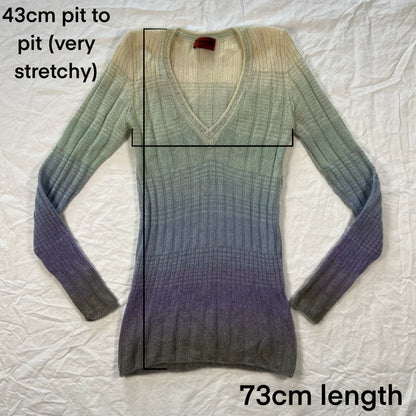 90’s Missoni Mohair Knit Sweater Ombre Pastel V-Neck Fairy Light academia Coquette Sweater Top