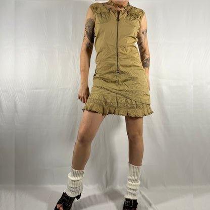 Y2K Cop Copine Mini Dress Two Piece Set Techwear Coquette Utility Cargo Dress Neutral Tunic Co-ord Set