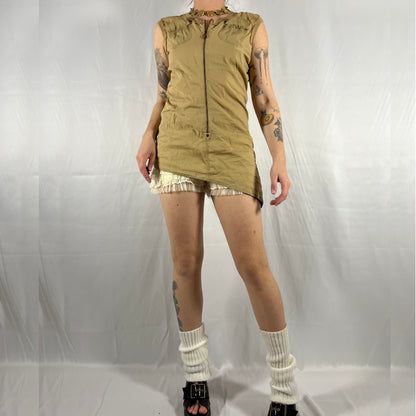 Y2K Cop Copine Mini Dress Two Piece Set Techwear Coquette Utility Cargo Dress Neutral Tunic Co-ord Set