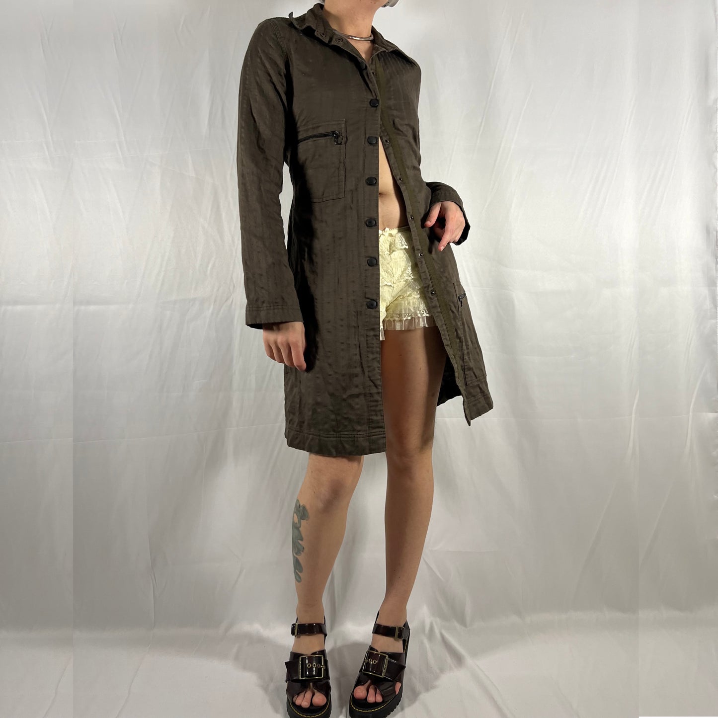Y2K Cop Copine Utility Dress Jacket Corset Back Techwear Neutral Gorpcore Military Cargo Jacket