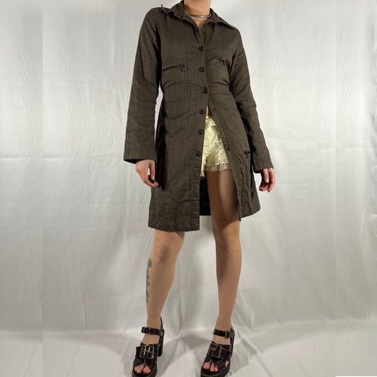 Y2K Cop Copine Utility Dress Jacket Corset Back Techwear Neutral Gorpcore Military Cargo Jacket