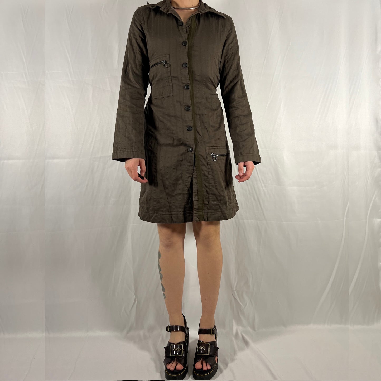 Y2K Cop Copine Utility Dress Jacket Corset Back Techwear Neutral Gorpcore Military Cargo Jacket