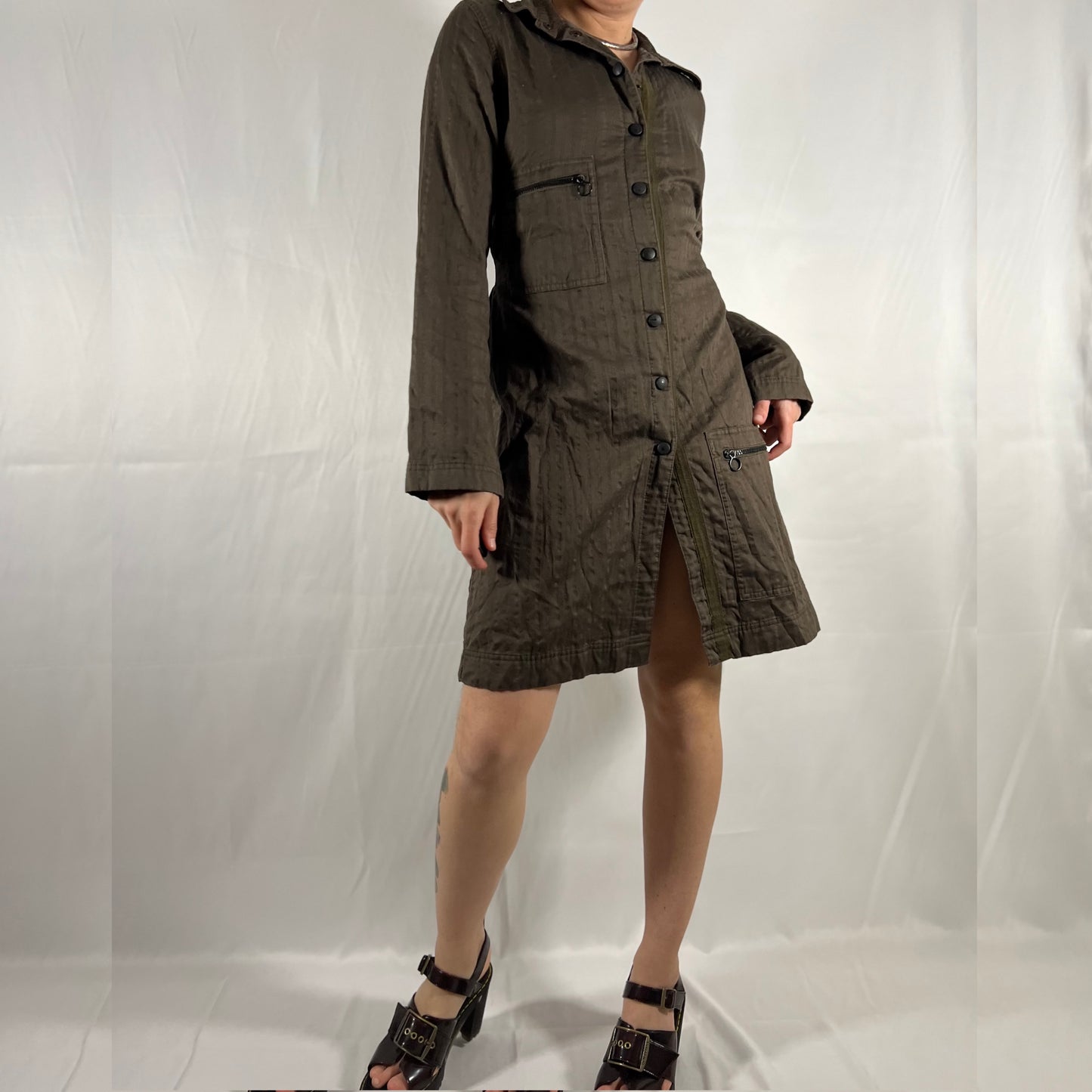 Y2K Cop Copine Utility Dress Jacket Corset Back Techwear Neutral Gorpcore Military Cargo Jacket