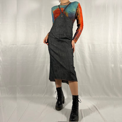 Y2K Cop Copine Underbust Dress Pinafore Overall Techwear Utility Cyber Rave Maxi Dress