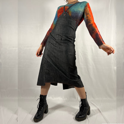 Y2K Cop Copine Underbust Dress Pinafore Overall Techwear Utility Cyber Rave Maxi Dress