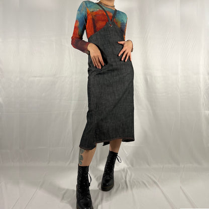 Y2K Cop Copine Underbust Dress Pinafore Overall Techwear Utility Cyber Rave Maxi Dress