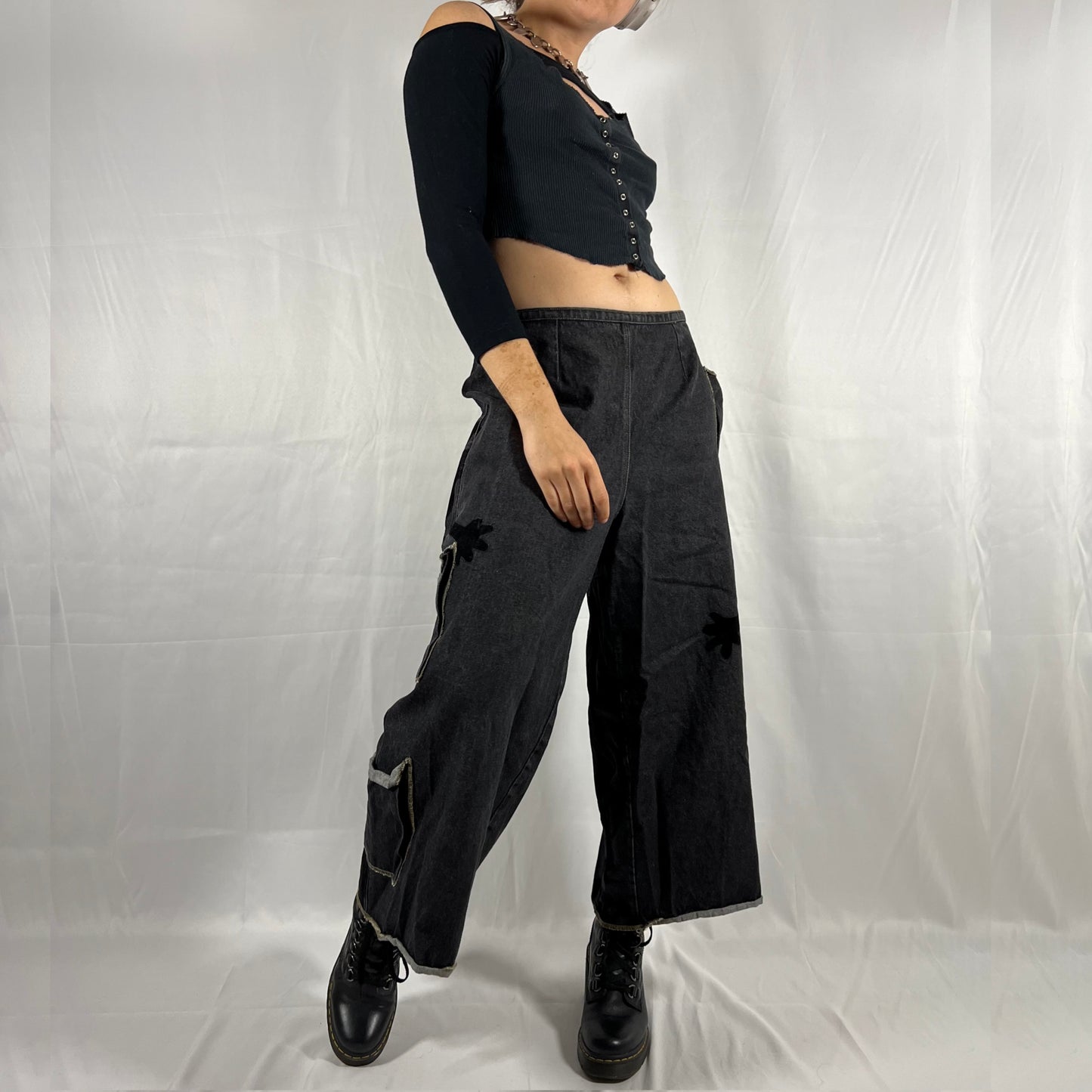 Y2K Biche de Bere Wide Leg Jeans Denim Cargo Pants Low Waisted Techwear Cyber Utility Pants