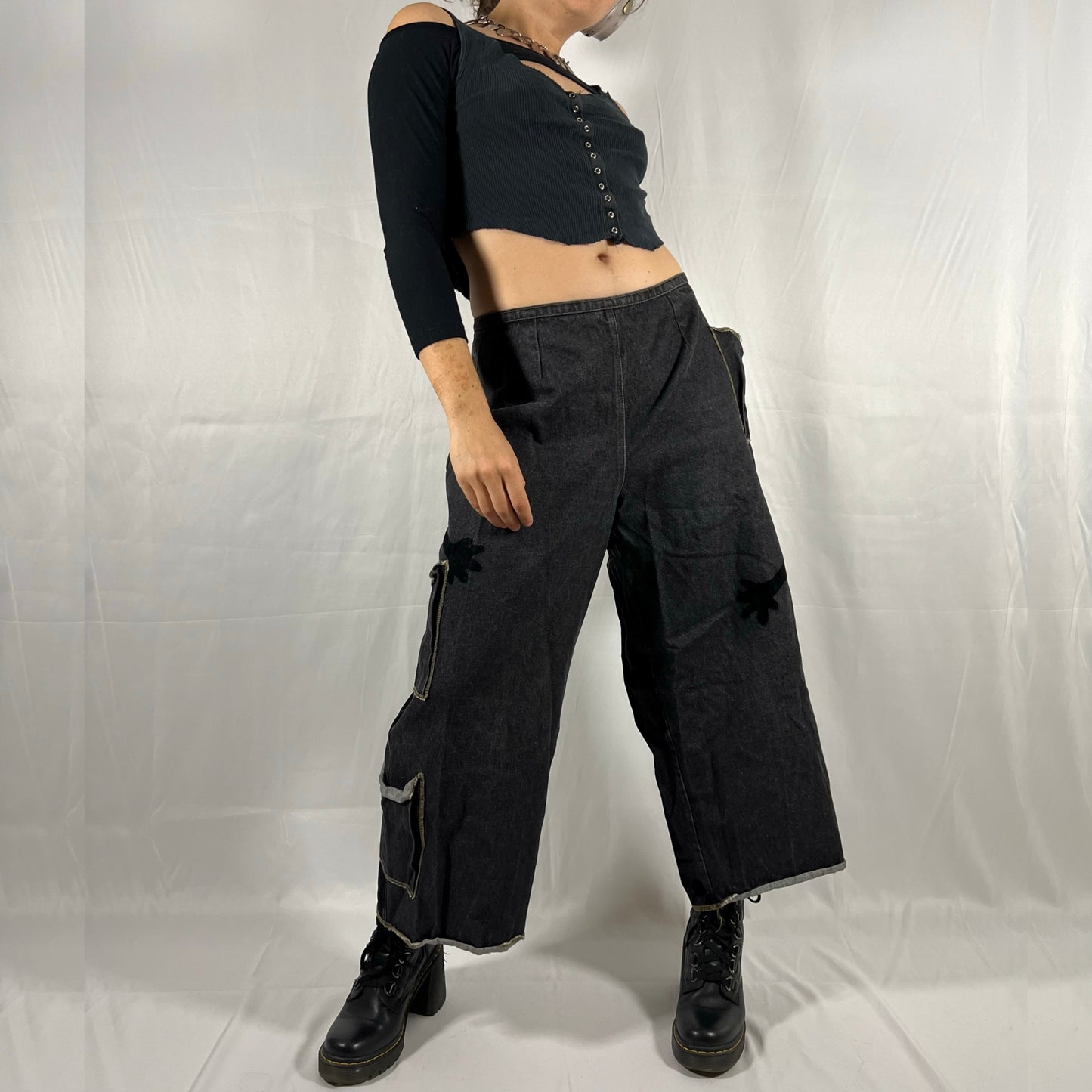 Y2K Biche de Bere Wide Leg Jeans Denim Cargo Pants Low Waisted Techwear Cyber Utility Pants