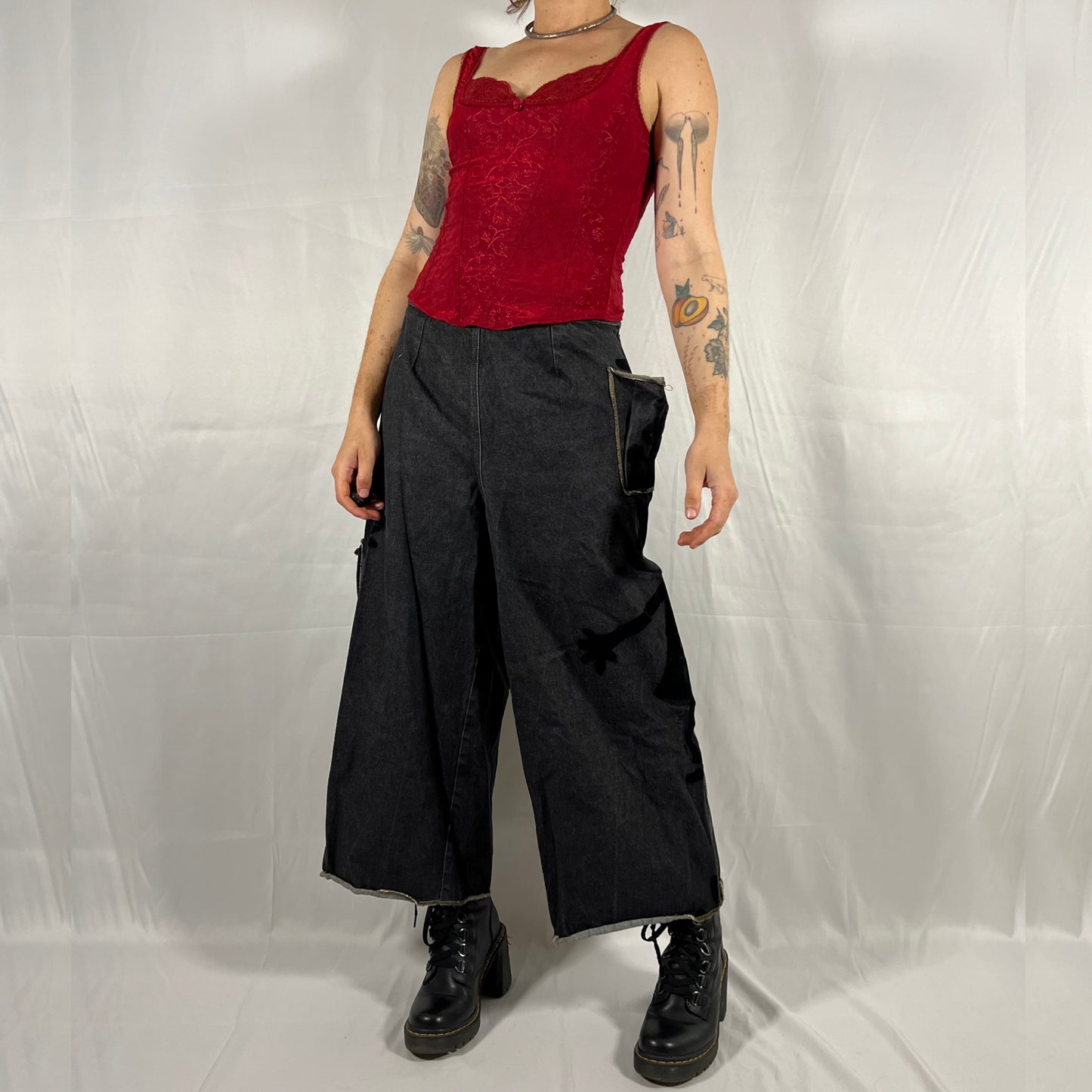 Y2K Biche de Bere Wide Leg Jeans Denim Cargo Pants Low Waisted Techwear Cyber Utility Pants
