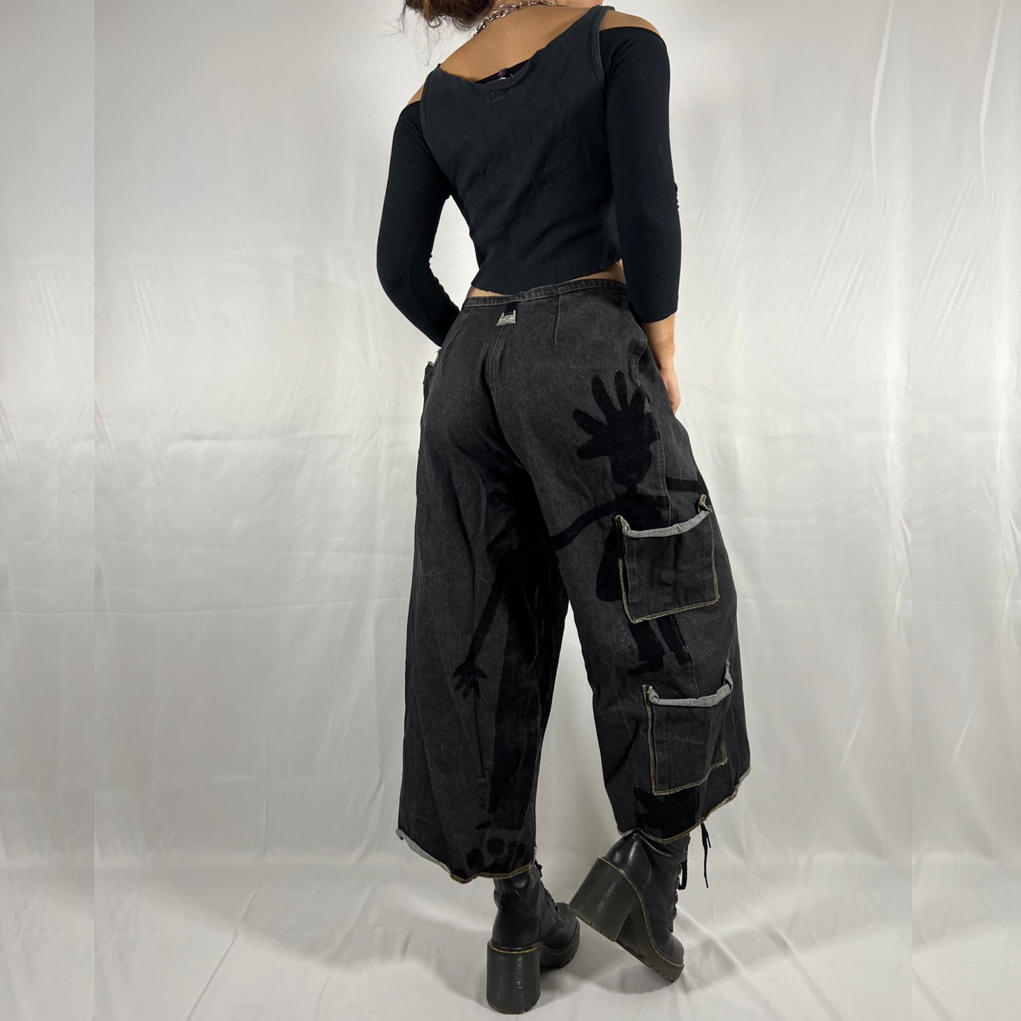 Y2K Biche de Bere Wide Leg Jeans Denim Cargo Pants Low Waisted Techwear Cyber Utility Pants