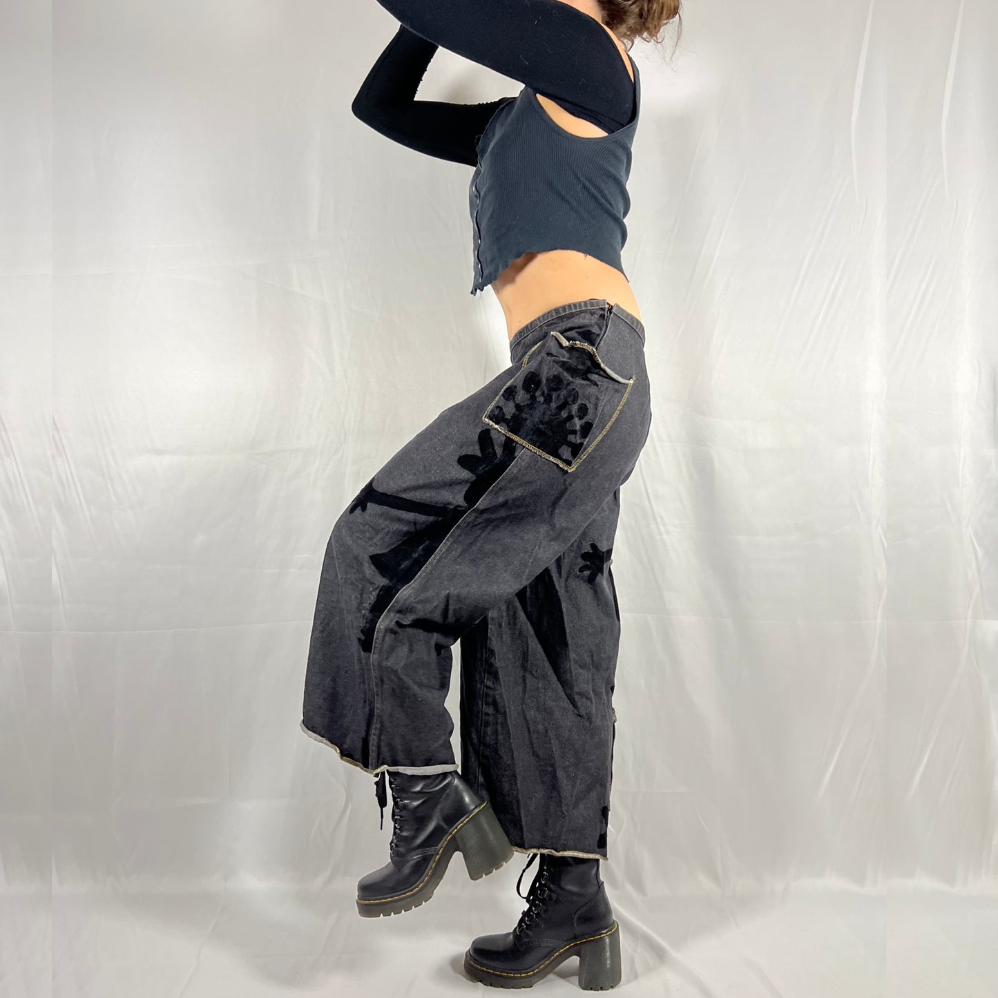 Y2K Biche de Bere Wide Leg Jeans Denim Cargo Pants Low Waisted Techwear Cyber Utility Pants