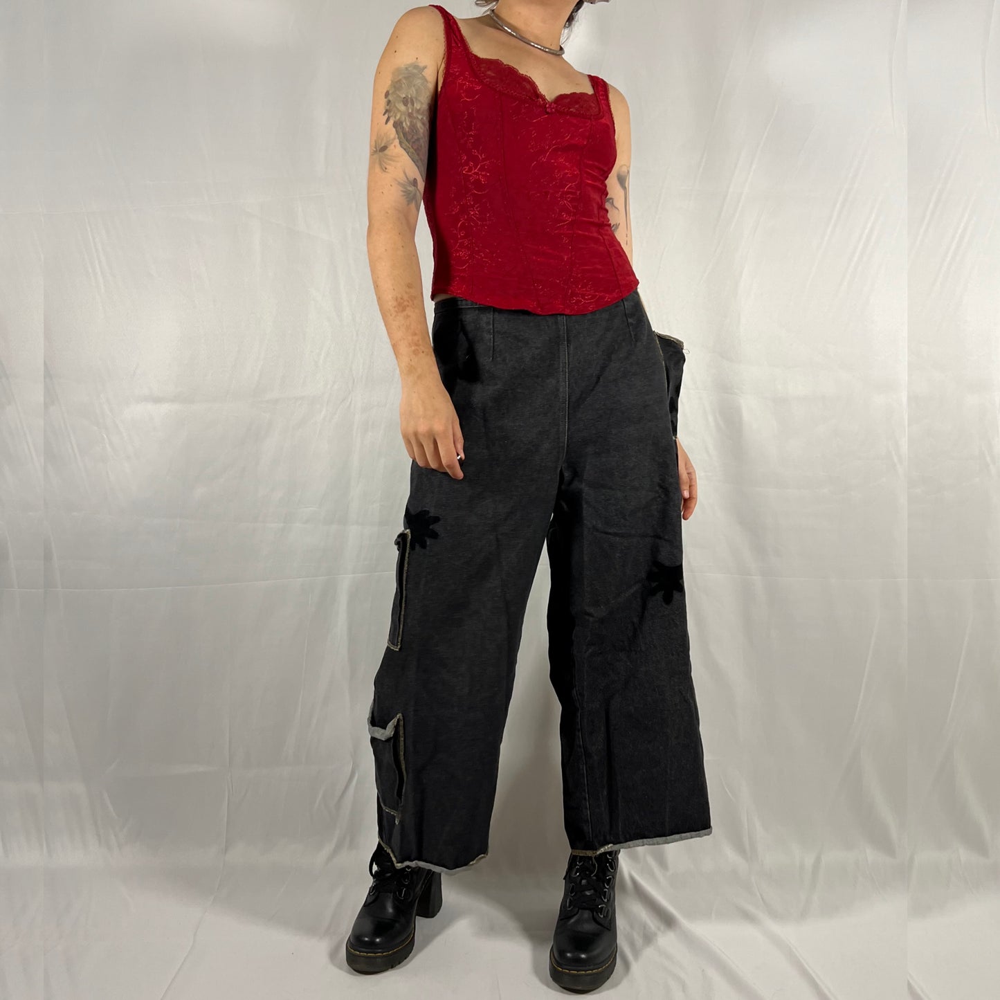 Y2K Biche de Bere Wide Leg Jeans Denim Cargo Pants Low Waisted Techwear Cyber Utility Pants