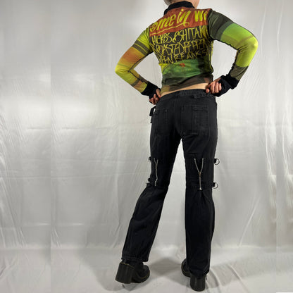 Y2K Cop Copine Graphic Cyber Rave Techwear Longsleeve Menu Print Abstract Multicolor High Neck Fleece Top
