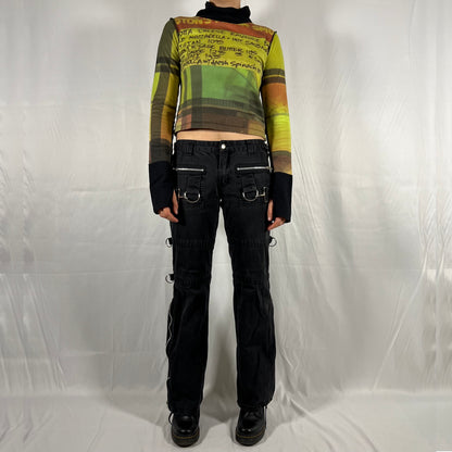 Y2K Cop Copine Graphic Cyber Rave Techwear Longsleeve Menu Print Abstract Multicolor High Neck Fleece Top