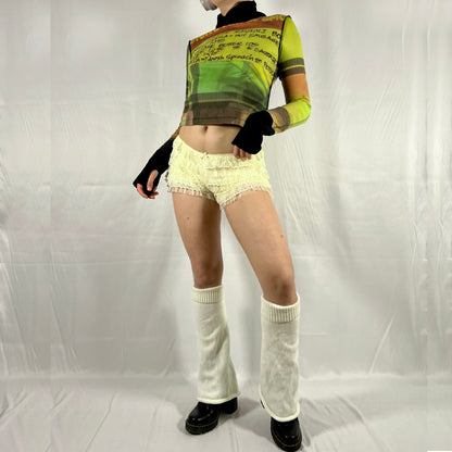 Y2K Cop Copine Graphic Cyber Rave Techwear Longsleeve Menu Print Abstract Multicolor High Neck Fleece Top