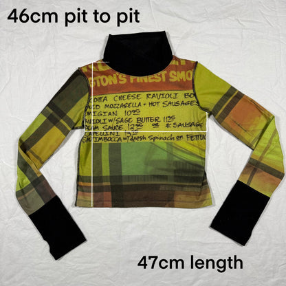 Y2K Cop Copine Graphic Cyber Rave Techwear Longsleeve Menu Print Abstract Multicolor High Neck Fleece Top