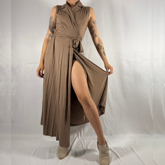 Anthropologie Neutral Wrap Dress Fairy Grunge Minimalist Maxi Dress Clean Girl Long Line Workwear Draped Grecian Summer Dress