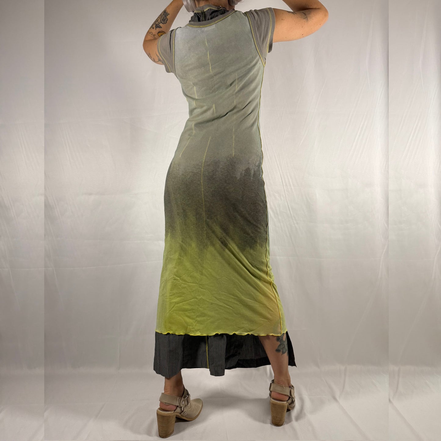Y2K Cop Copine Two Piece Mesh Dress Archive Techwear Cyber Rave Layered Bi-Material Utility Grunge Maxi Dress