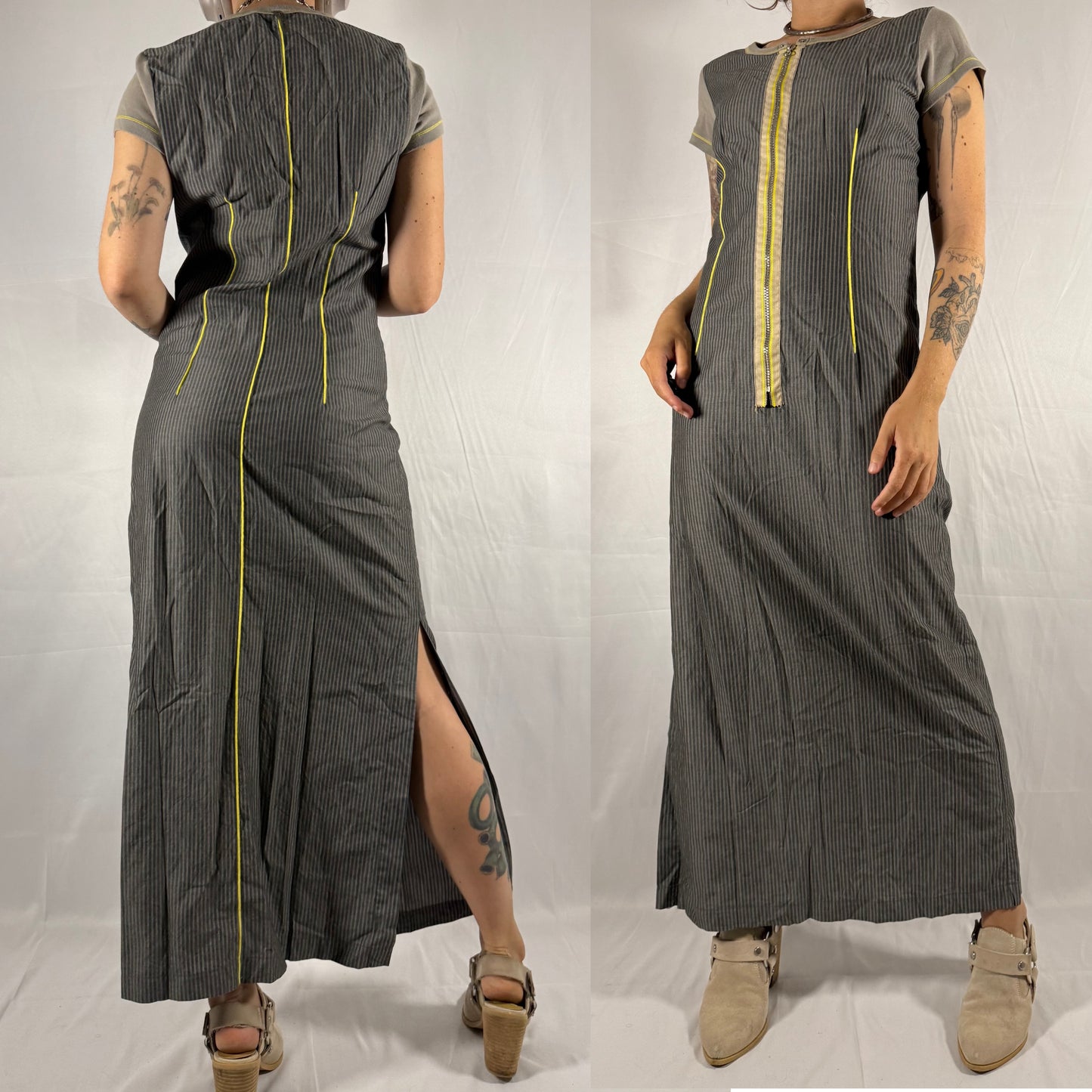 Y2K Cop Copine Two Piece Mesh Dress Archive Techwear Cyber Rave Layered Bi-Material Utility Grunge Maxi Dress