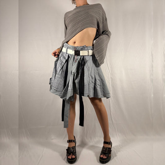 Marithe Francois Girbaud Deconstructed Skirt Y2K Apocalypse Gorpcore Whimsigoth Contrast Stitch Patchwork Asymmetrical Layered Ruffle Runway Skirt