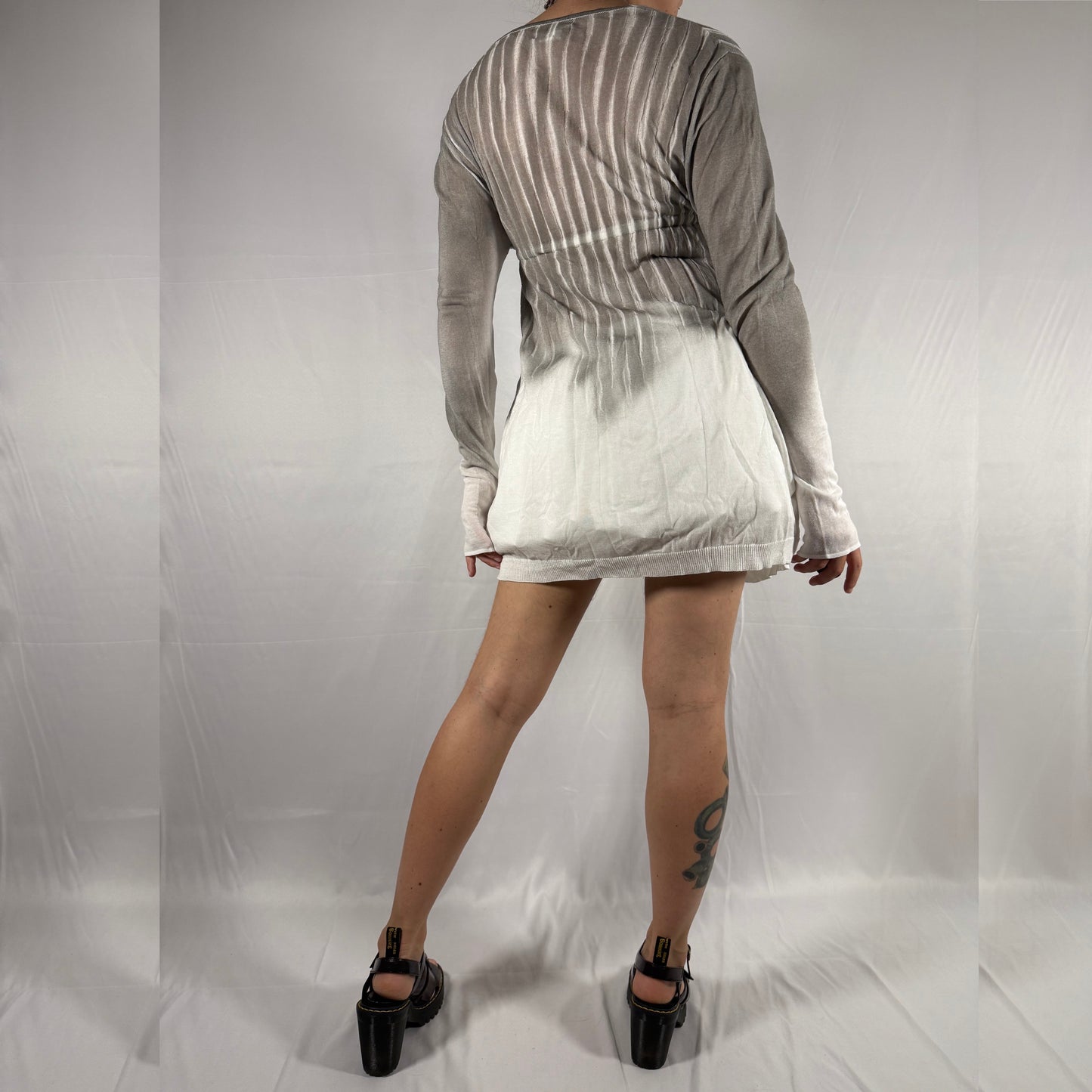Y2K Sarah Pacini Knit Cardigan Accordion Ombre Knitwear Gathered Minimalist Coquette Umpire Waist Clean Girl Top