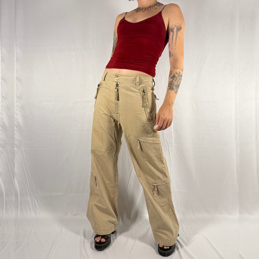 Vintage Diesel Cargo Pants Y2K Gorpcore Techwear Utility Low Rise Straight Leg Wide Neutral Workwear Pants
