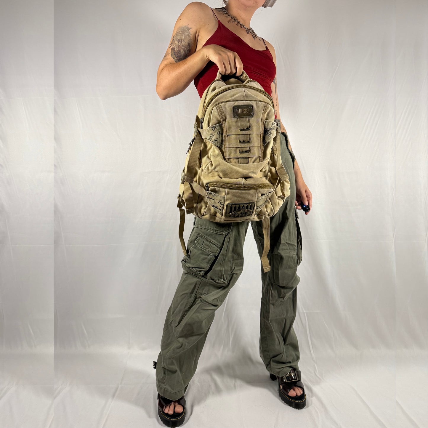 Vintage Diesel Backpack Y2K Techwear Military Gorpcore Cargo Bag School Bag Utility Work Bag