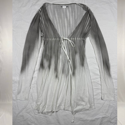 Y2K Sarah Pacini Knit Cardigan Accordion Ombre Knitwear Gathered Minimalist Coquette Umpire Waist Clean Girl Top
