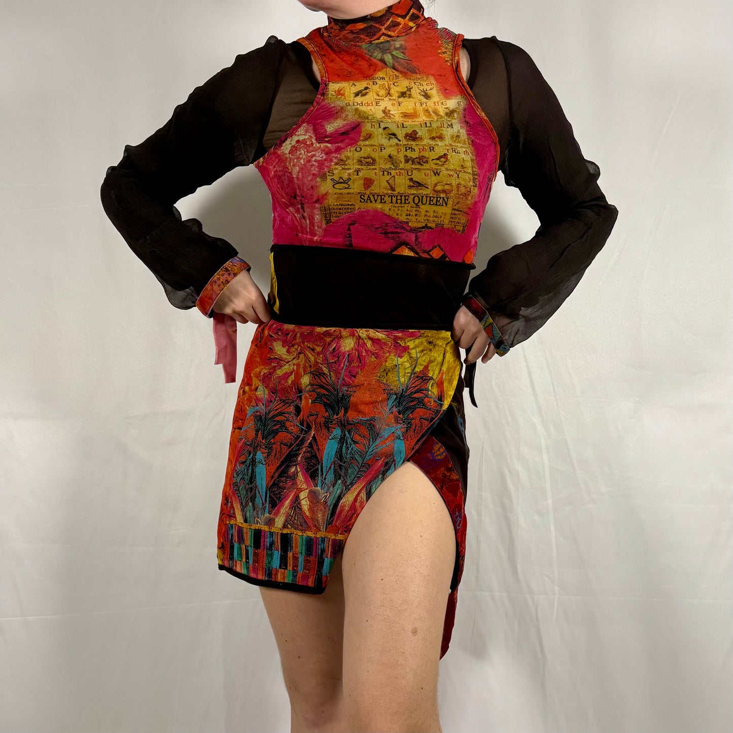 Y2K Save the Queen Layered Mesh Tunic Top - Graphic Print