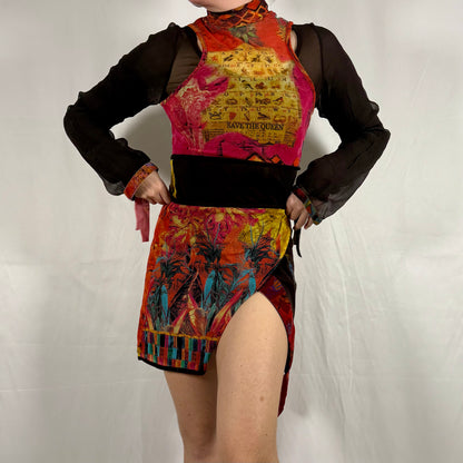 Y2K Save the Queen Layered Mesh Tunic Top - Graphic Print