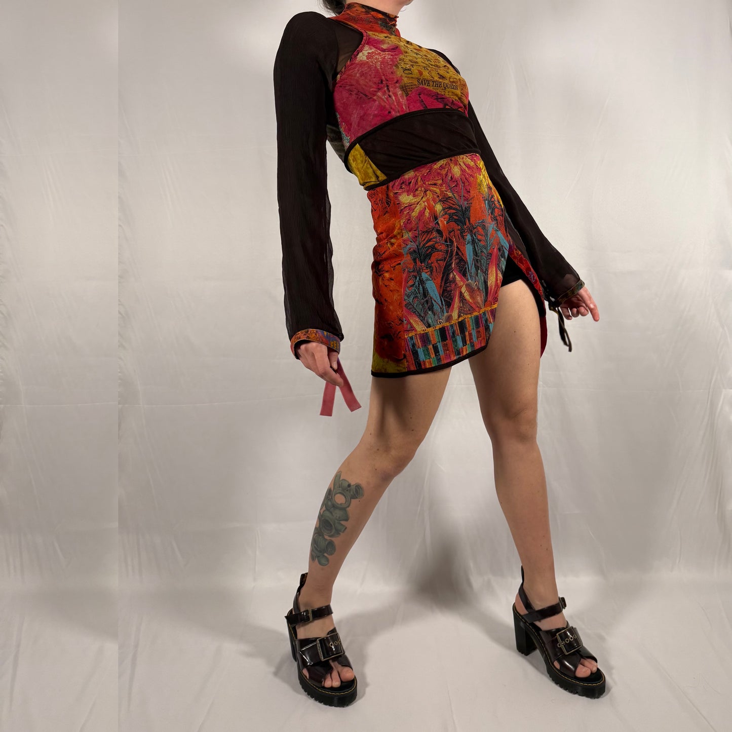 Y2K Save the Queen Layered Mesh Tunic Top - Graphic Print