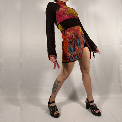 Y2K Save the Queen Layered Mesh Tunic Top - Graphic Print