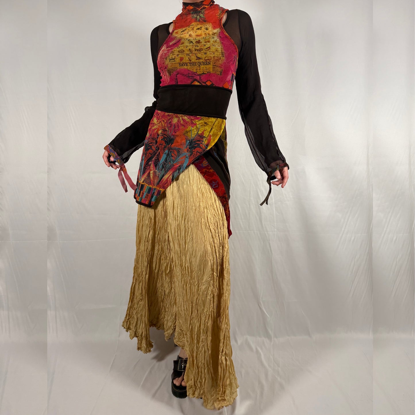 Y2K Save the Queen Layered Mesh Tunic Top - Graphic Print