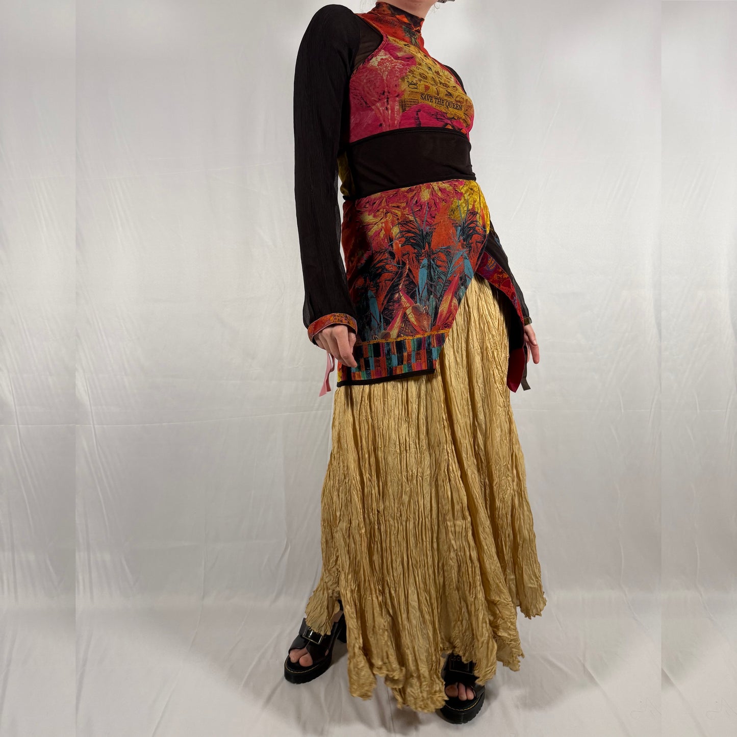 Y2K Save the Queen Layered Mesh Tunic Top - Graphic Print