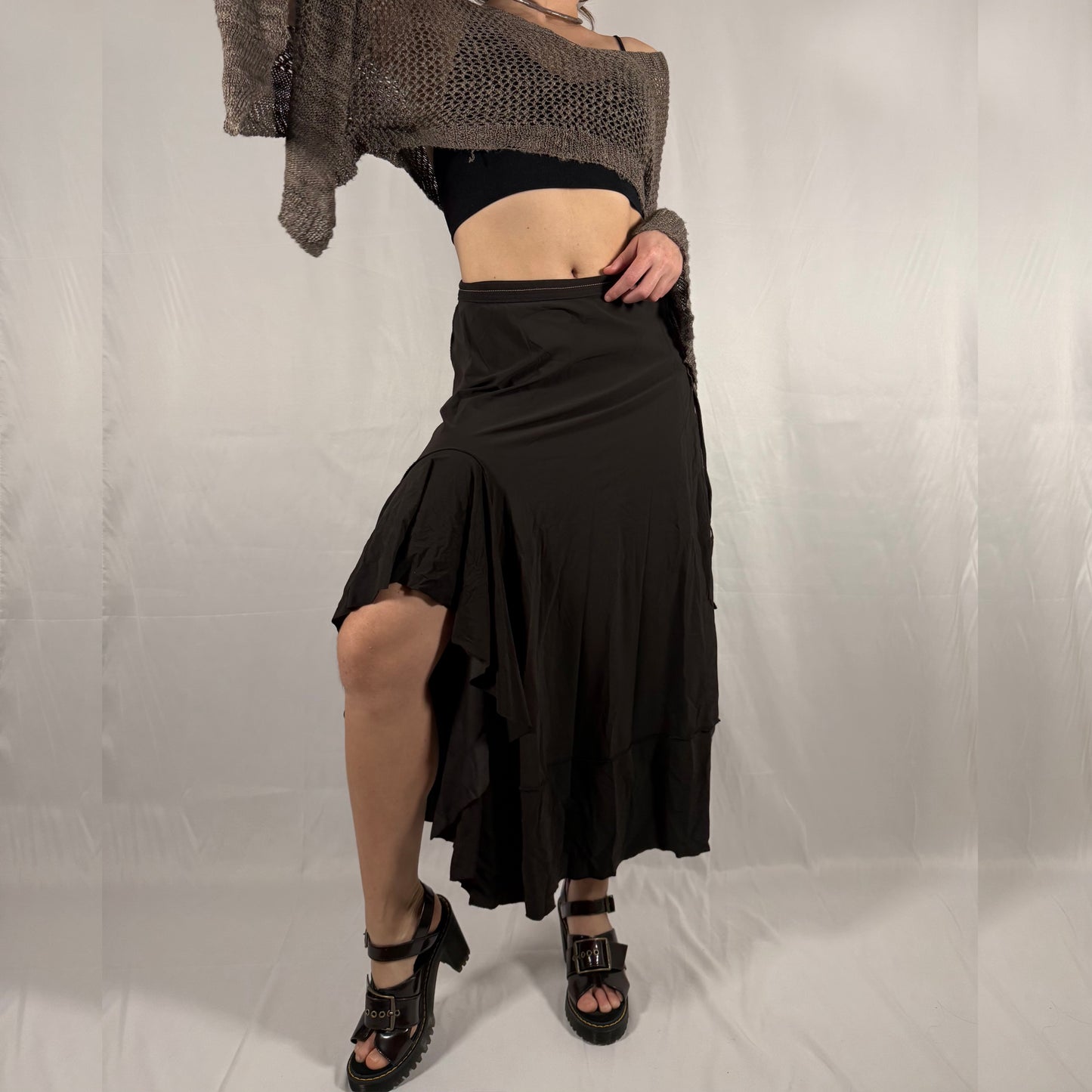 Y2K Vintage Marithé + François Girbaud Deconstructed Ruffle Wrap Skirt – Asymmetrical, Draped