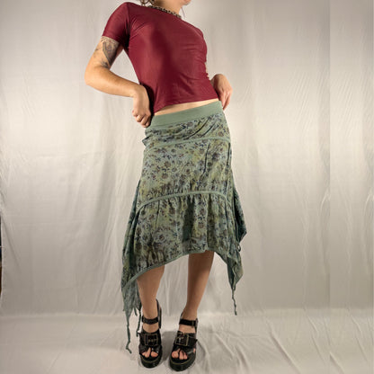Y2K Vintage Cop Copine Gathered Parachute Skirt – Asymmetrical Floral Midi