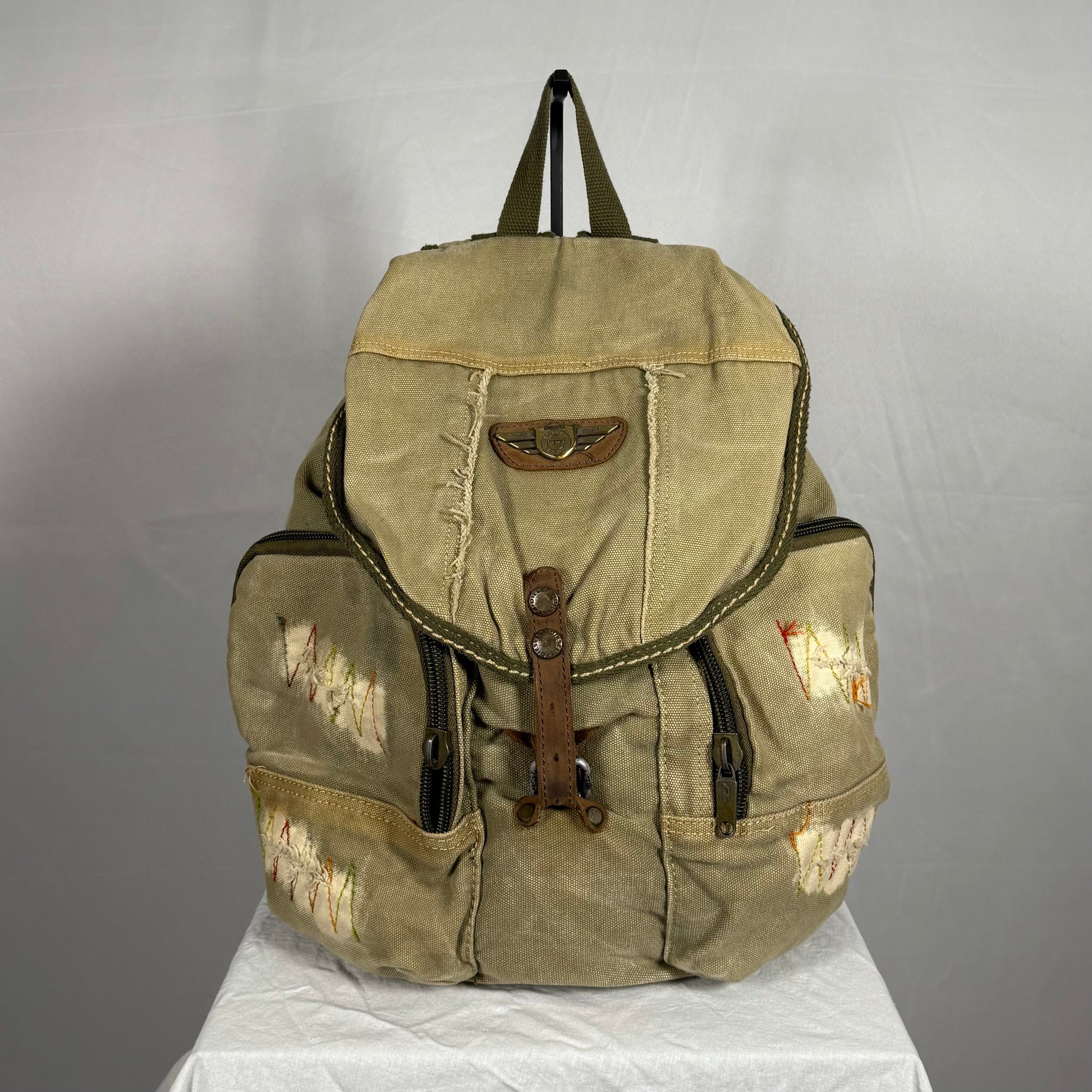 diesel brown leather backpack Y2K Vintage Diesel Distressed Canvas Backpack – Slouchy Cargo Rucksack – VultureVintage