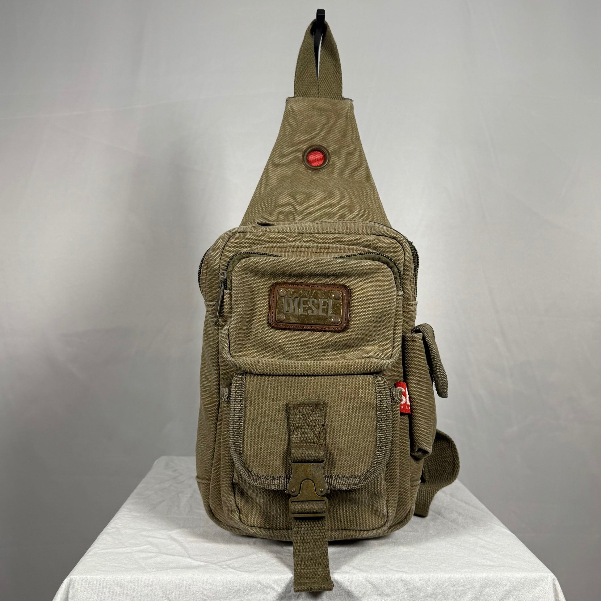 Vintage Diesel Y2K canvas sling bag khaki utility crossbody with cargo pockets