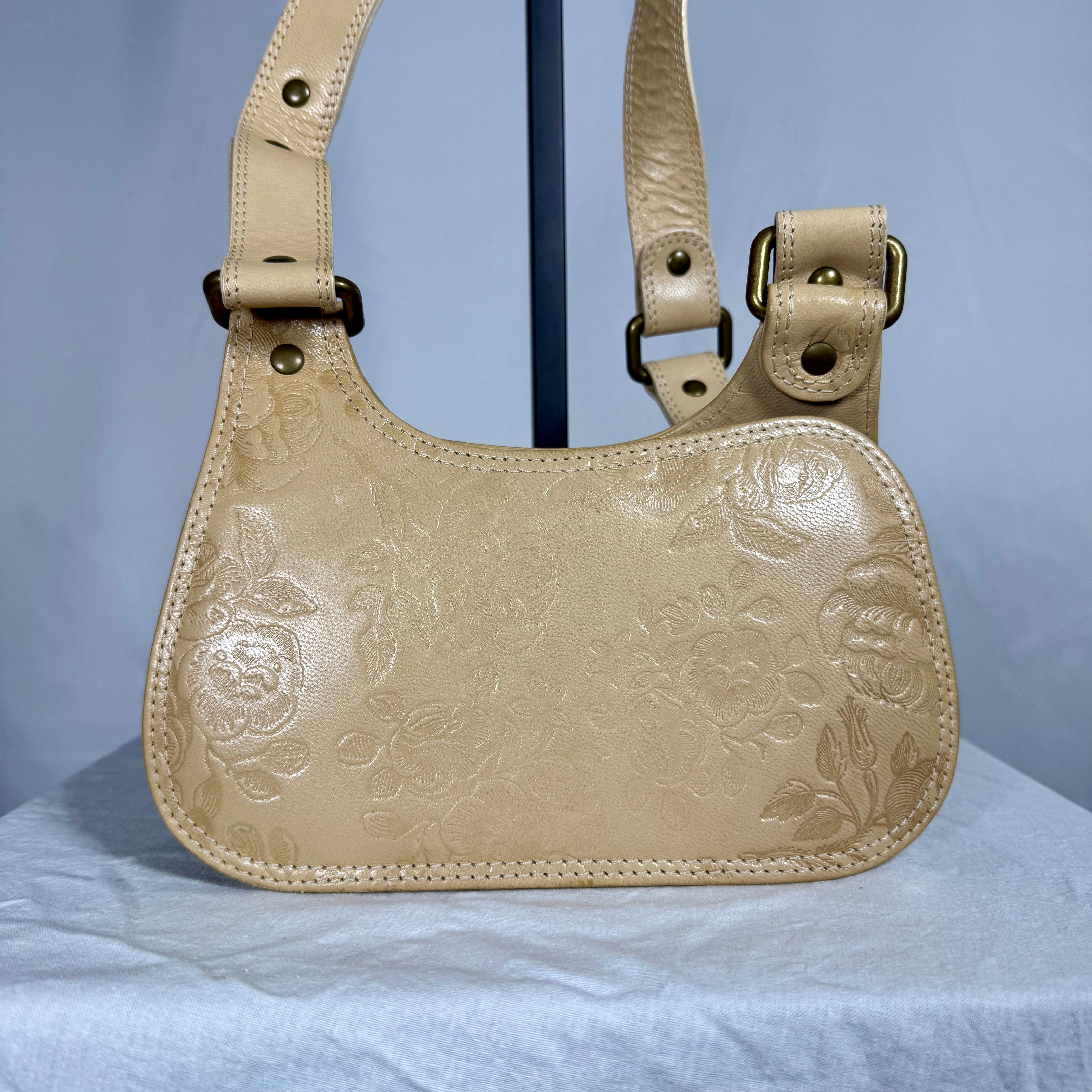 Y2K Vintage Diesel Embossed Leather Crossbody Bag – Floral Motif