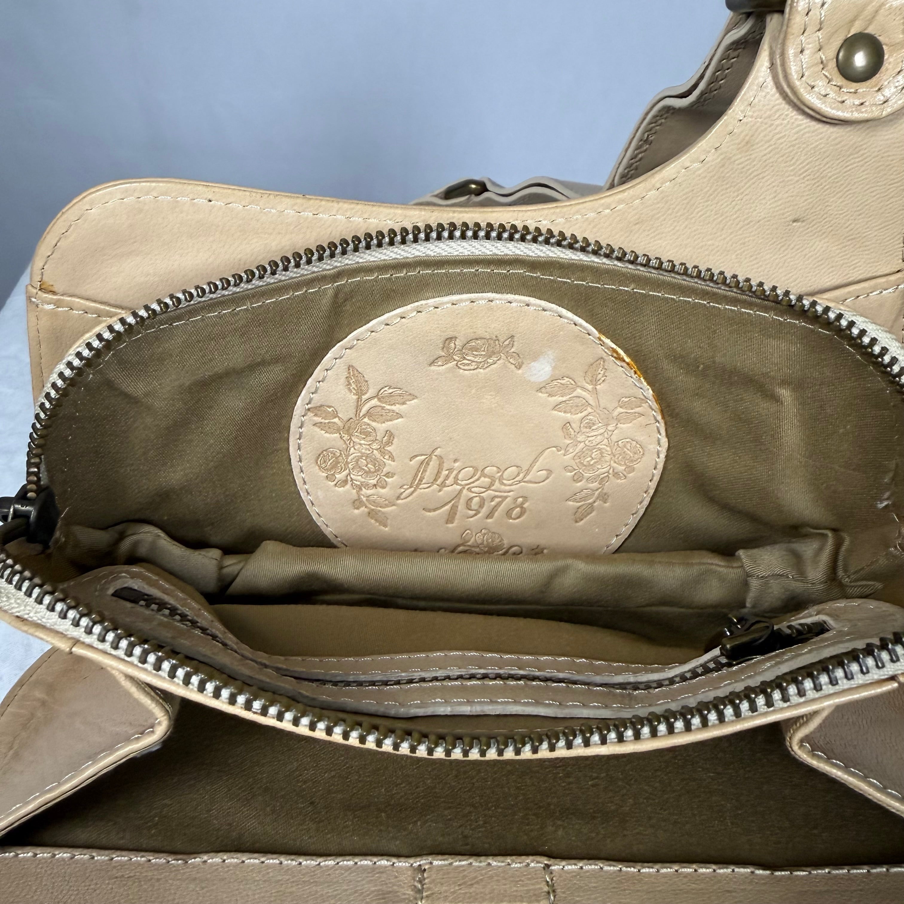 Y2K Vintage Diesel Embossed Leather Crossbody Bag – Floral Motif