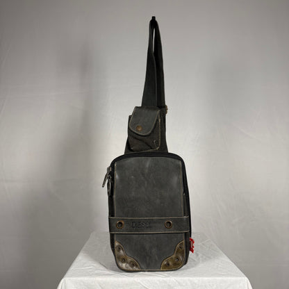 Vintage Diesel Sling Bag Y2K Canvas & Leather Utility Crossbody