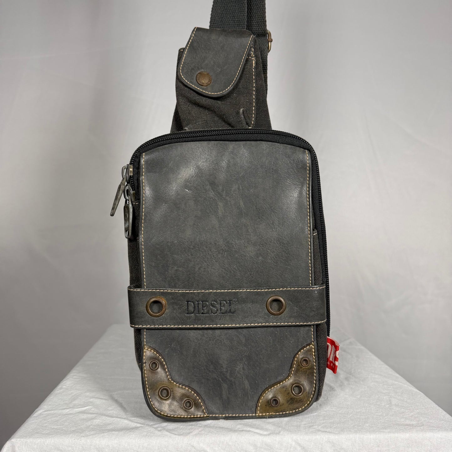 Vintage Diesel Sling Bag Y2K Canvas & Leather Utility Crossbody