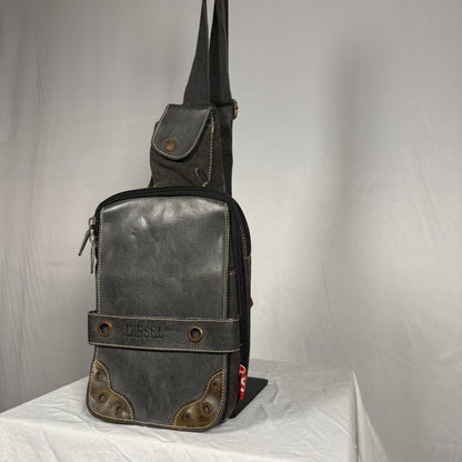 Vintage Diesel Y2K sling bag canvas leather utility crossbody multi pocket