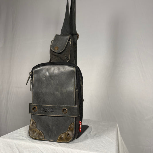 Vintage Diesel Y2K sling bag canvas leather utility crossbody multi pocket